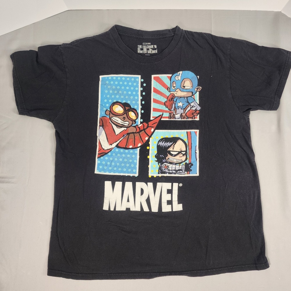 Marvel T-Shirt Mens Large Black Good Falcon Winter Soldier Graphic Tee